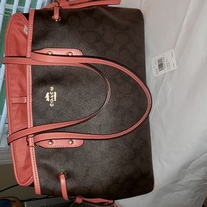 Coach Drawstring Carryall Brown & Coral- Like New!!